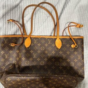 Louis Vuitton Brown Neverfull Tote Bag Iconic Monogram with Fuchsia Interior